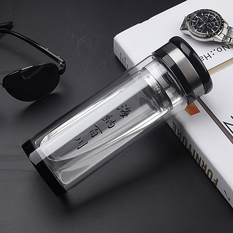 水晶雙層玻璃杯男女士水杯帶蓋濾網(wǎng)商務(wù)辦公便攜泡茶杯子定制廠家